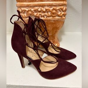 Jessica Burgundy Lace-Up Heels